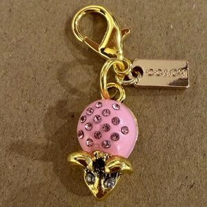 Coach Gold-Tone Pink Crystal Mouse Charm Key Clip
